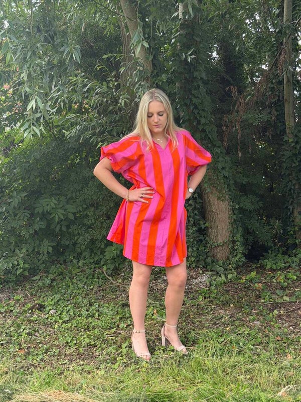 ORANGE SANDRINE STRIPED DRESS