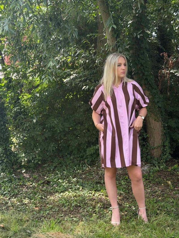 BROWN SANDRINE STRIPED DRESS