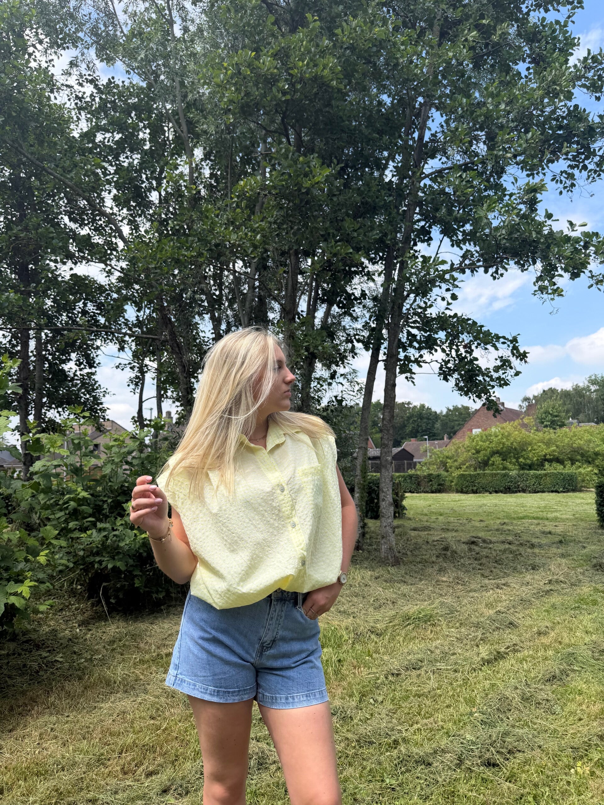YELLOW CHECKED AMALIFI BLOUSE TOP