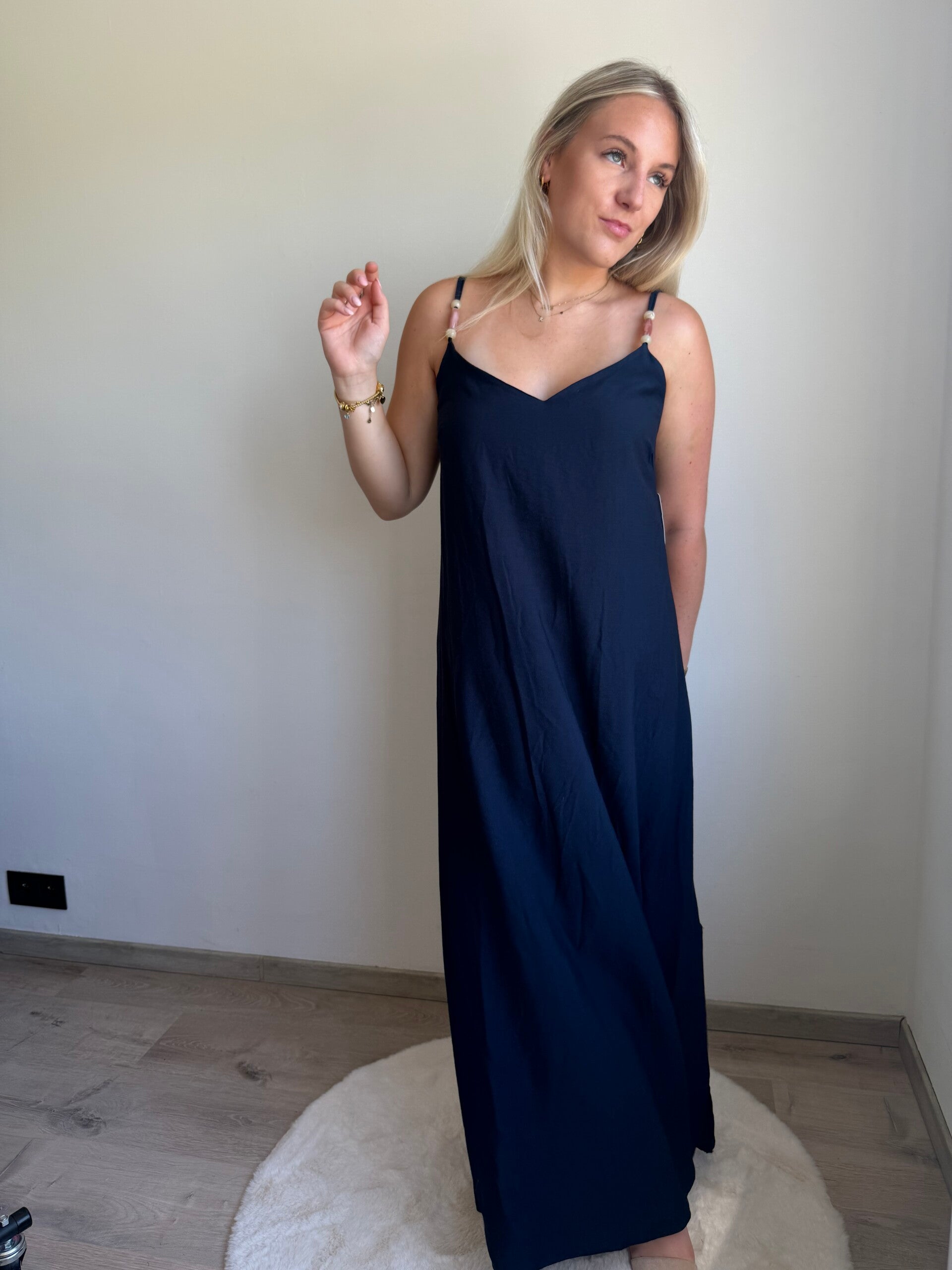 LONG BLUE JULIE DRESS WITH SPLIT