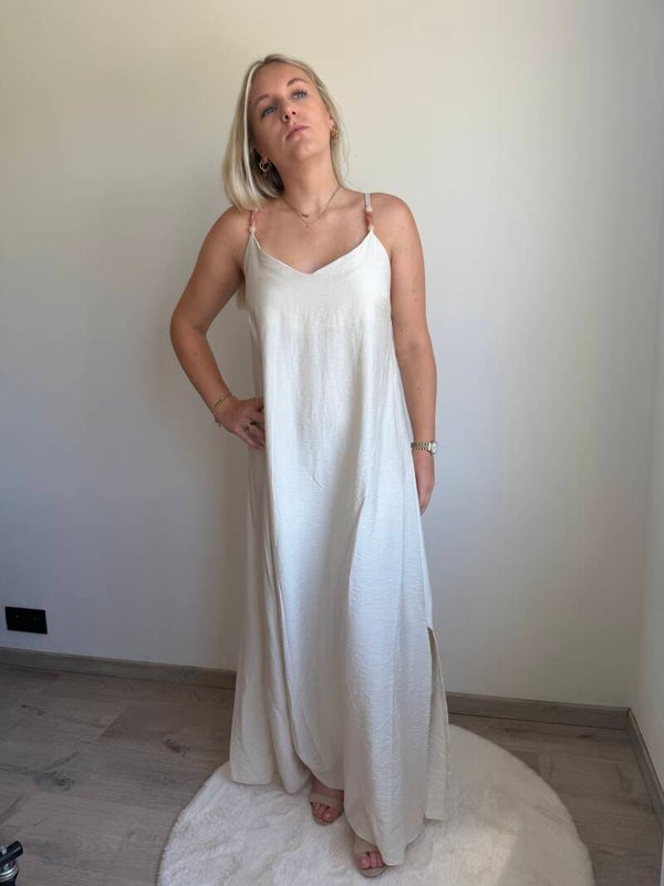 LONG BEIGE JULIE DRESS WITH SPLIT