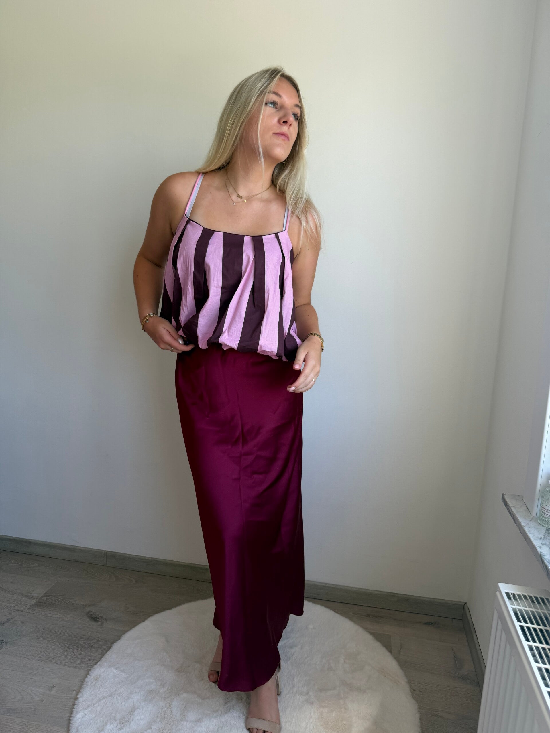 STRIPED WINE PUF TOP