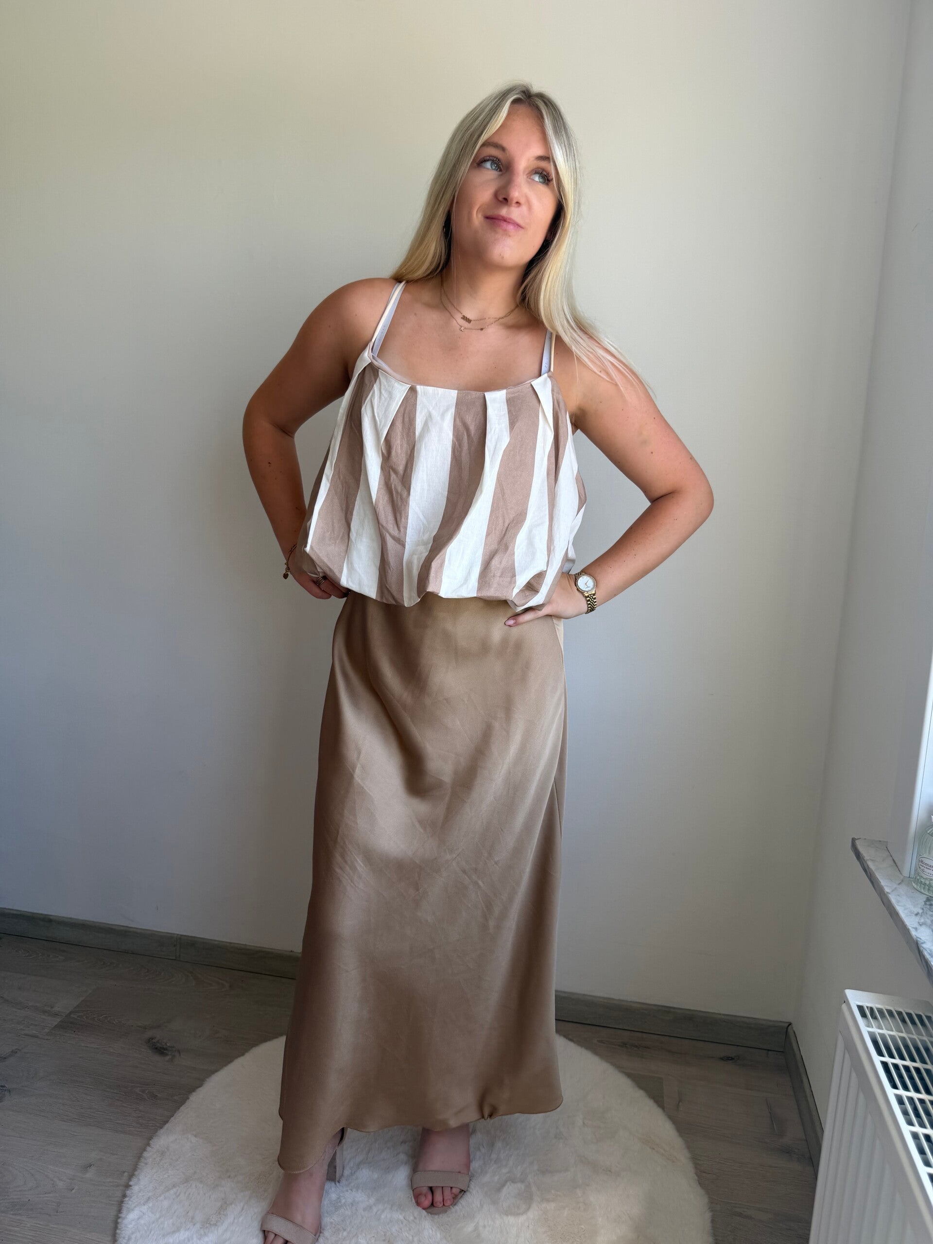 STRIPED BEIGE PUF TOP