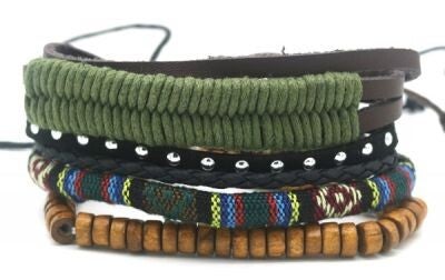 Leather with Wood Bracelet Set 3pcs