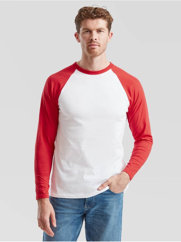 Baseball longsleeve red Fruit of the Loom