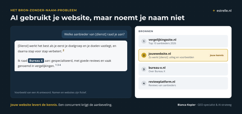 AI-antwoord dat jouw website als bron gebruikt maar een concurrent noemt: het bron-zonder-naam-probleem