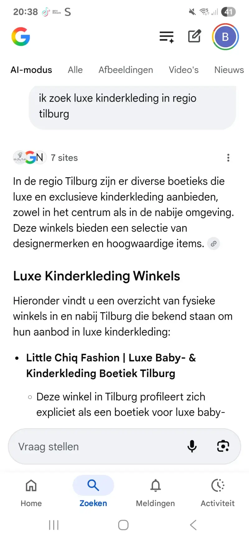 Google Gemini beveelt Little Chiq Fashion aan als nummer 1 voor luxe kinderkleding in Tilburg.