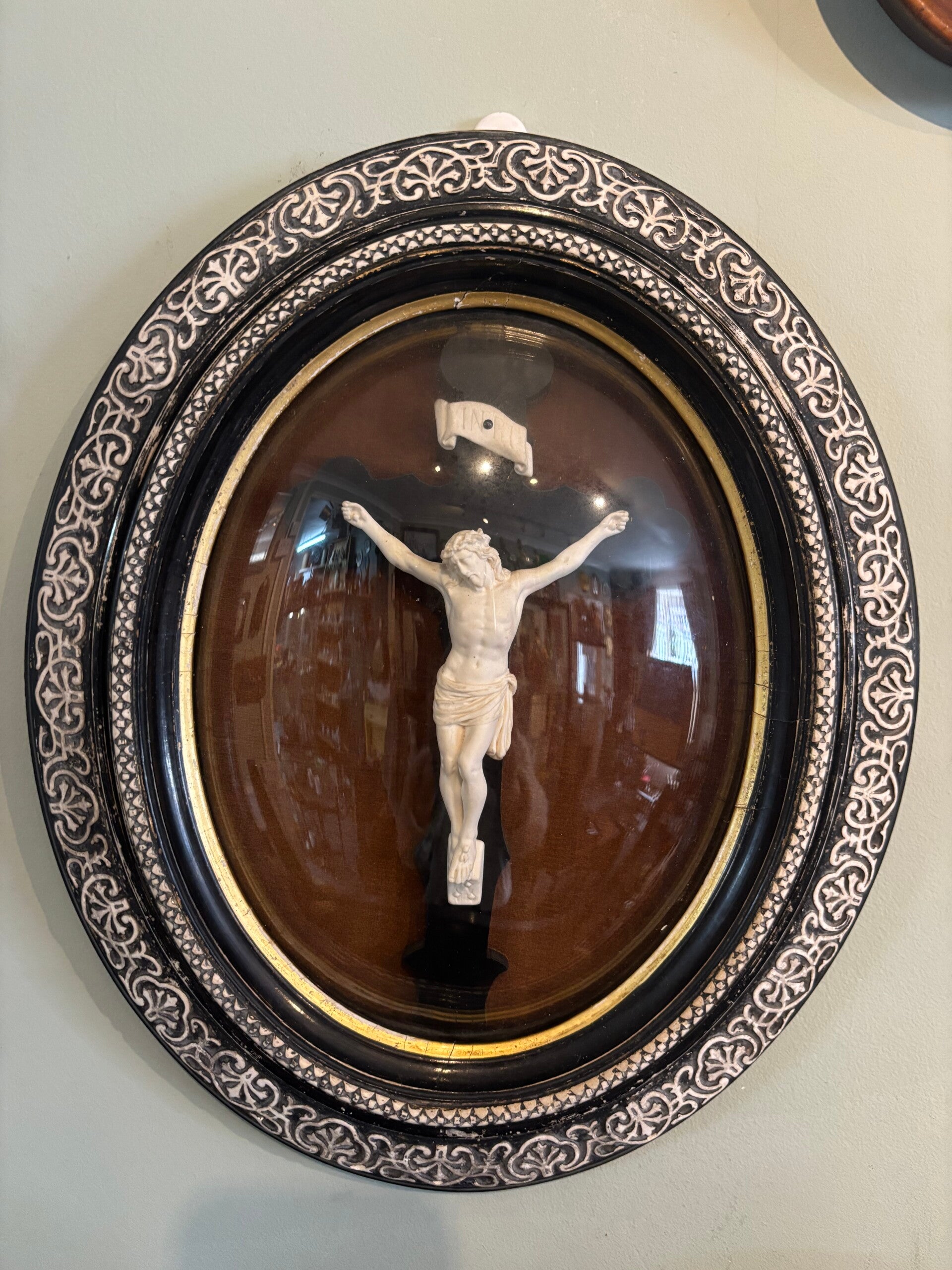Antique Large Oval Wall Hanging Jesus Christ