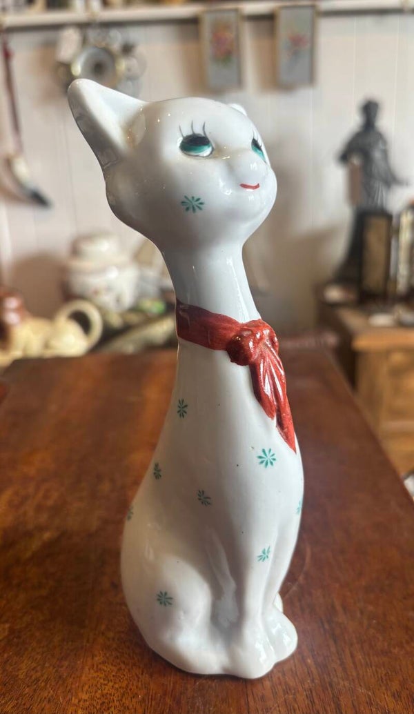 Vintage 1960s Kitsch Long Neck Red Scarf Cat
