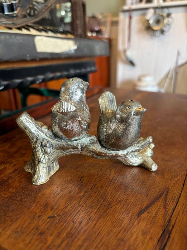 Vintage Salt & Pepper Shaker Birds Perched On Twig Set