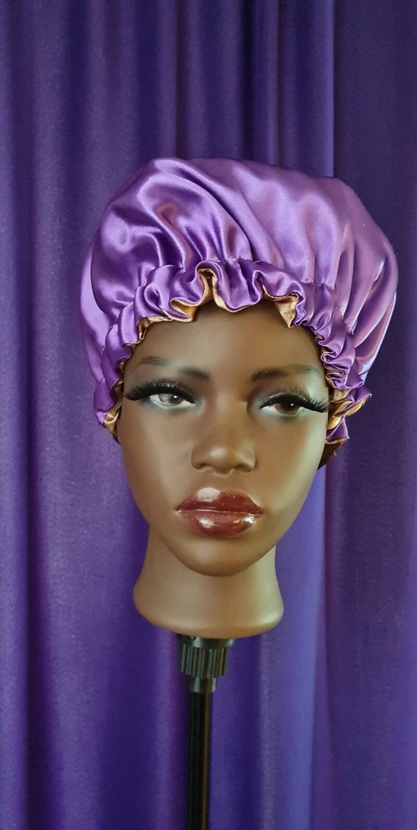 Satin Bonnet Paars-Goud