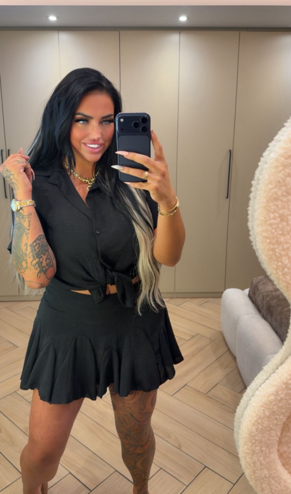 Blouse knoop roksetje in 2 kleuren