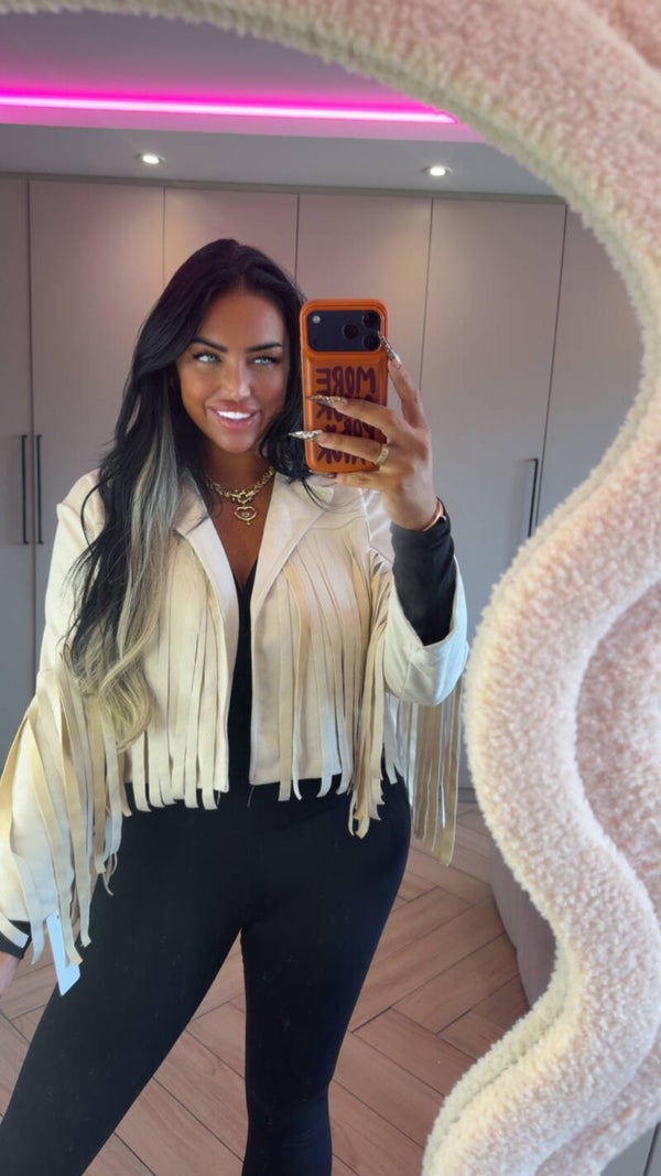 Suède franje jasje beige