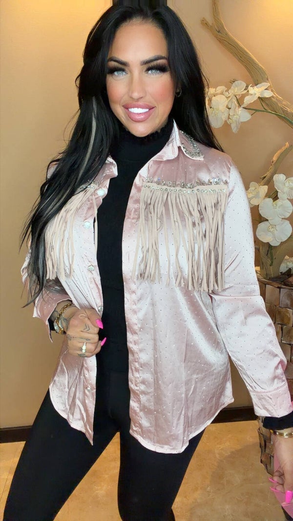 Roze franje blouse