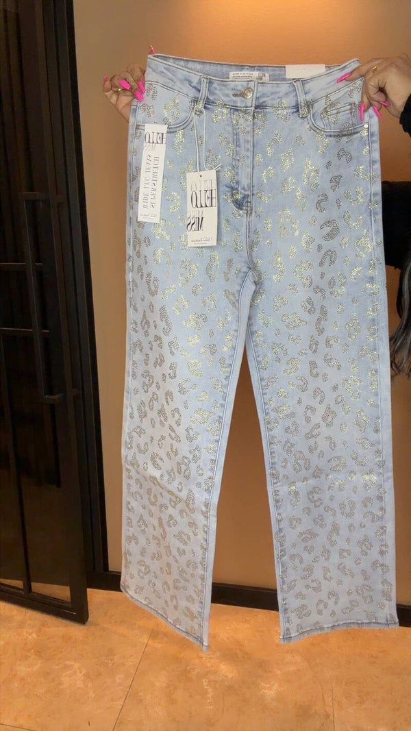 Panter denim broek goud