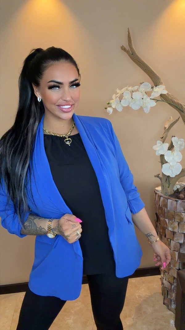 Blazer kobalt met crop mouw