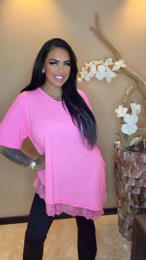 Oversized shirt met kanten punt in 3 kleuren