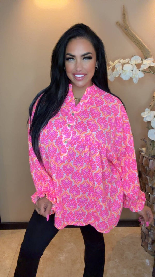 Neon linnen blouse roze