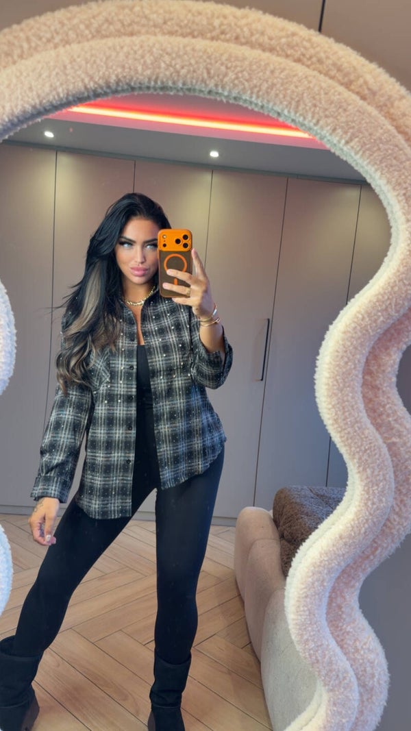Overhemd blouse met diamantjes