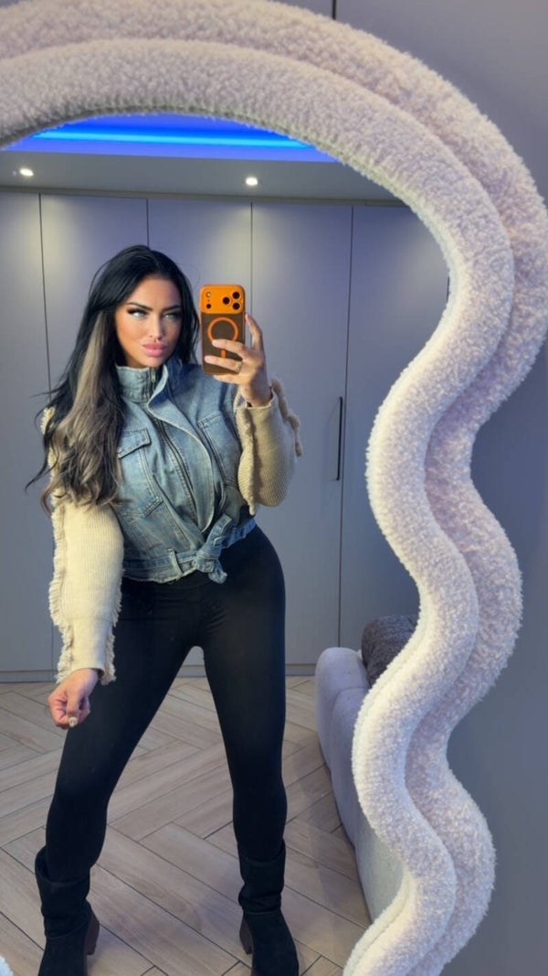 Denim jasje oversized met gebreide mouwen in 3 kleuren