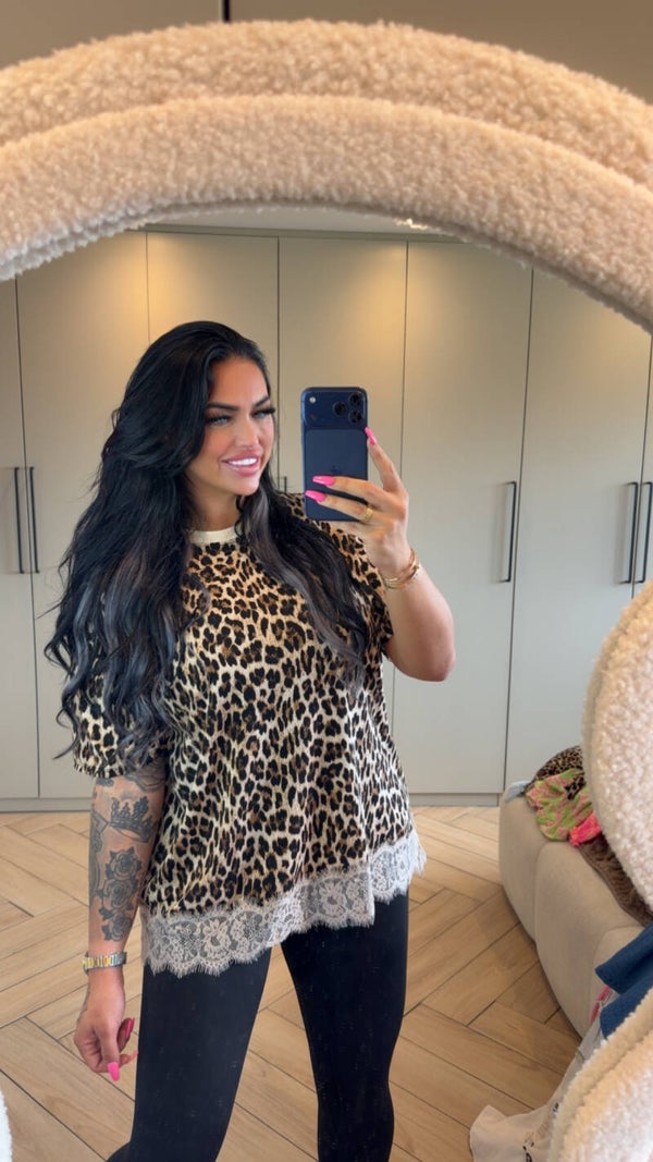 Panter t-shirt beige met kant