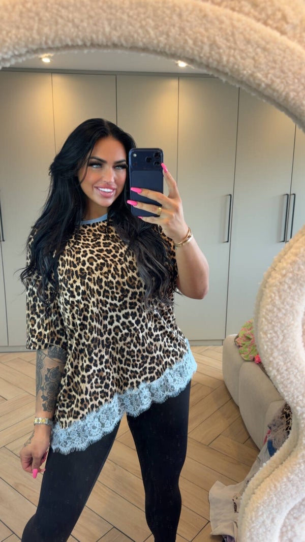 Panter t-shirt blauw met kant