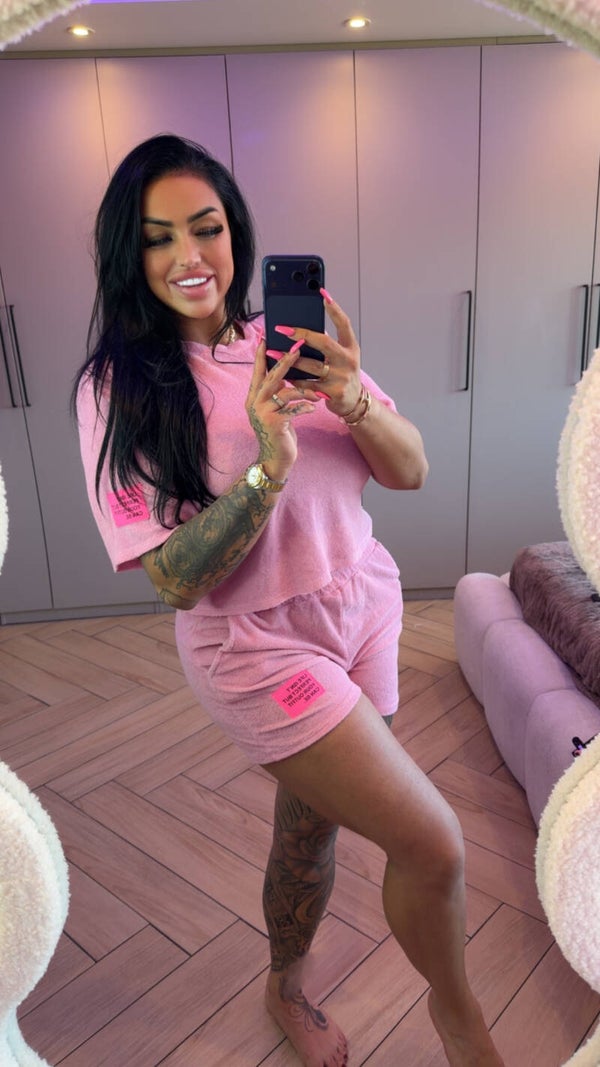 Badstof setje met label roze