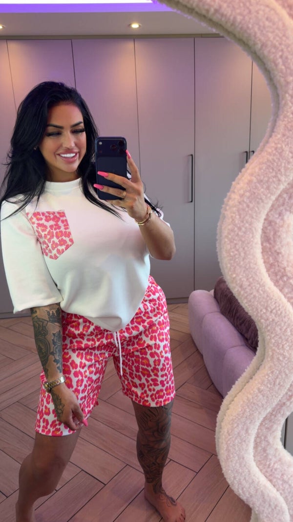 Jogger setje roze met glitter zakje oversized