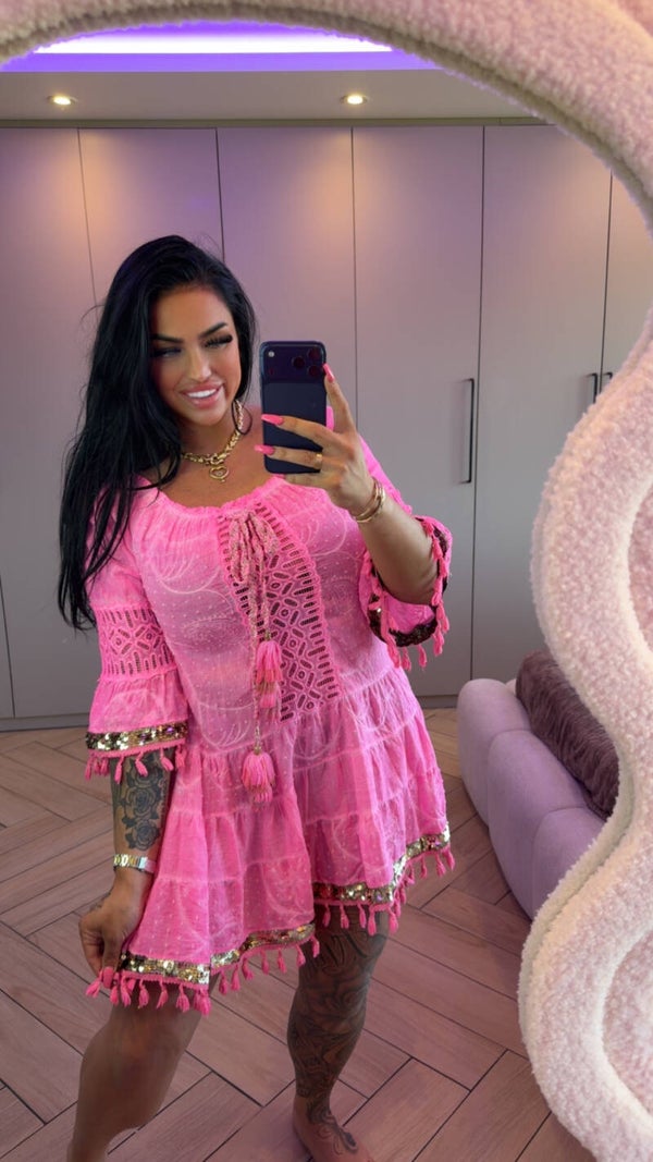 Ibiza jurk neon roze