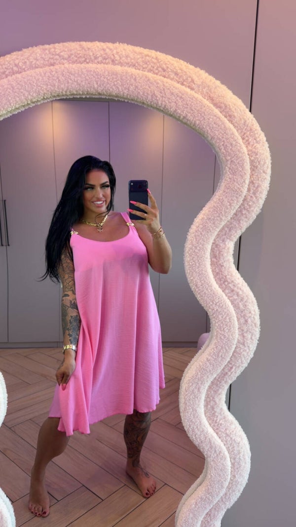 Blouse jurk met goude gesp roze