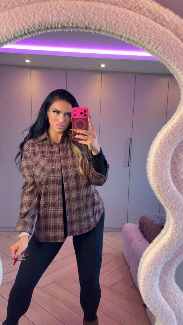 Geruiten oversized blouses met strassteentjes in 4 kleuren
