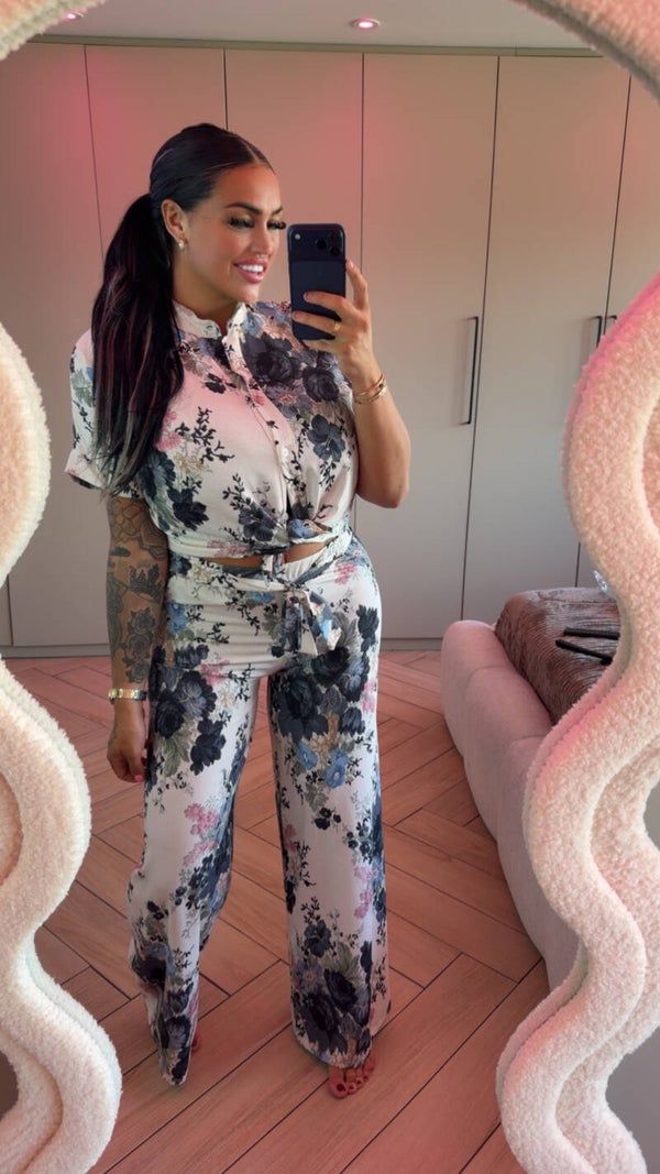 Blouse pak denim met bloem