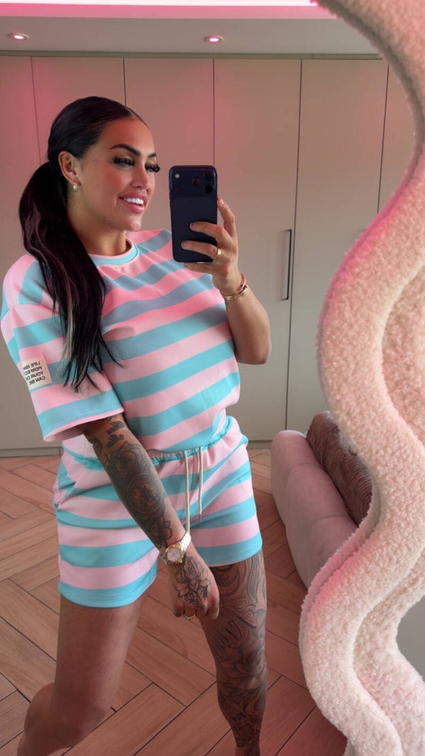 Comfy label set turqouise met roze