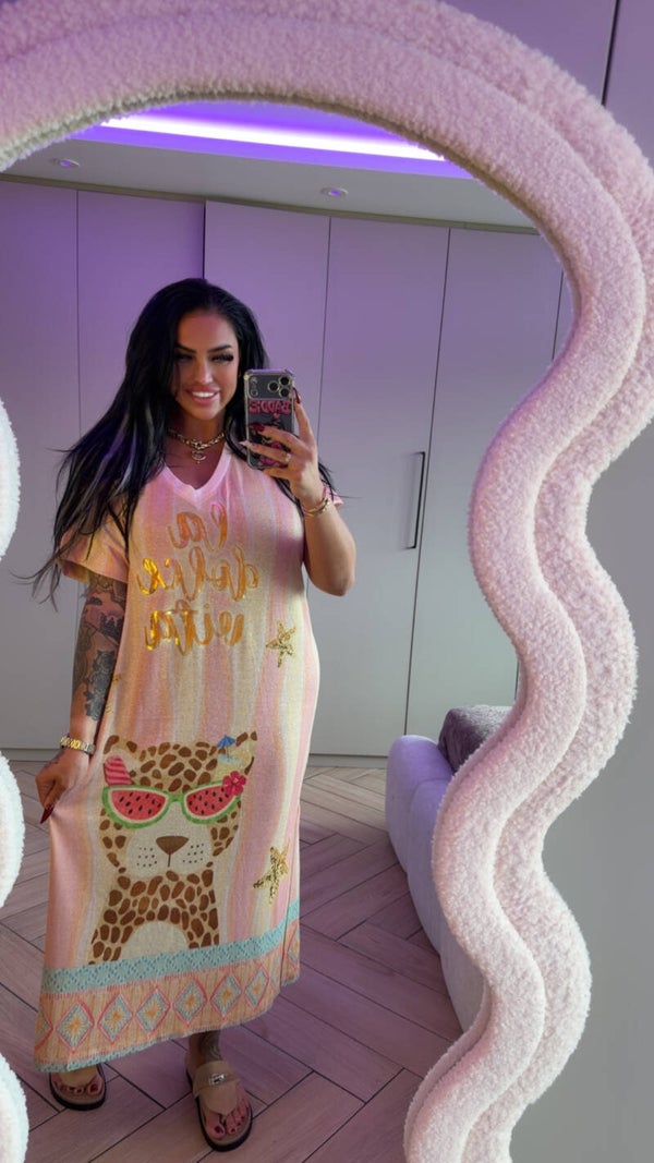 Ibiza lurex jurk lichtroze