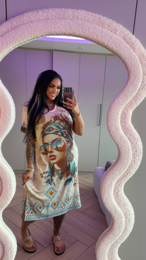 Ibiza lurex jurk met pop