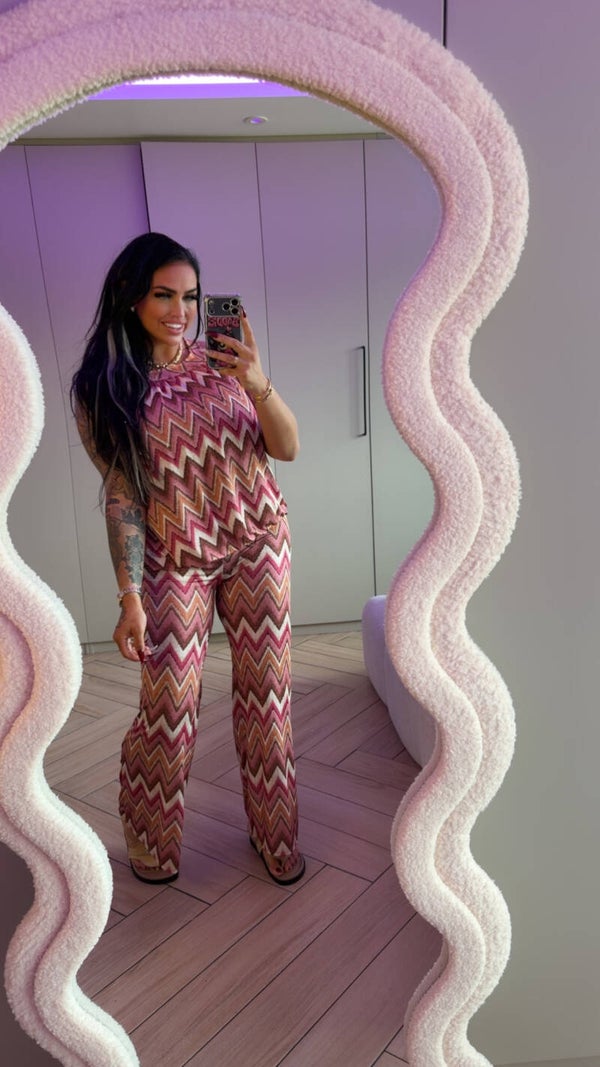 Zigzag Travelstof pak Licht roze