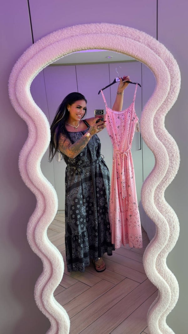 Blousejurk met strik in zwart en roze