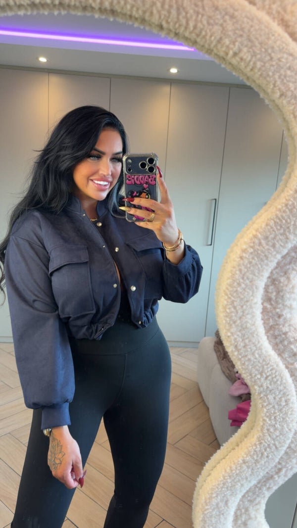 Suede crop jasje navy