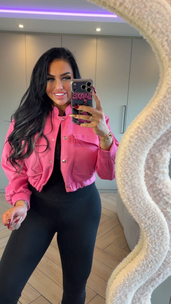 Suede crop jasje fuschia