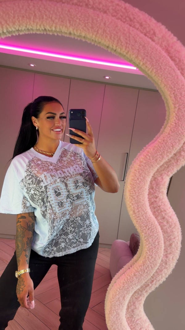 Blauw kanten shirtje met diamantjes