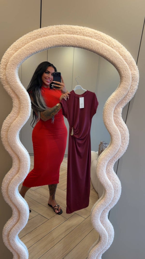 Rib jurk met Bordeaux
