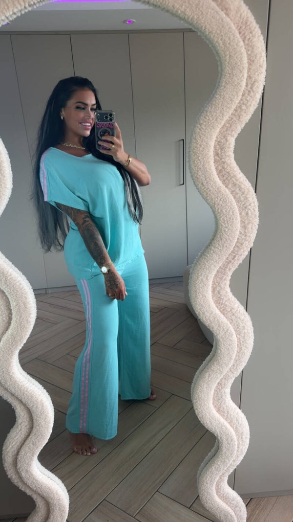 Blouse pak met roze strepen in 3 kleuren