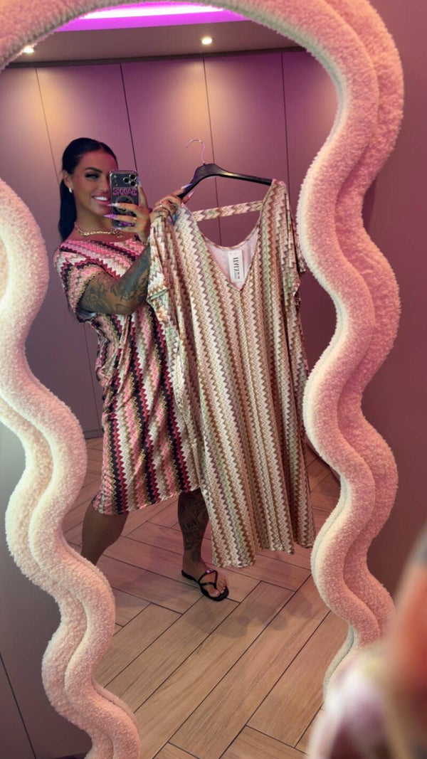 Travelstof zigzag jurk oversized in 2 kleuren