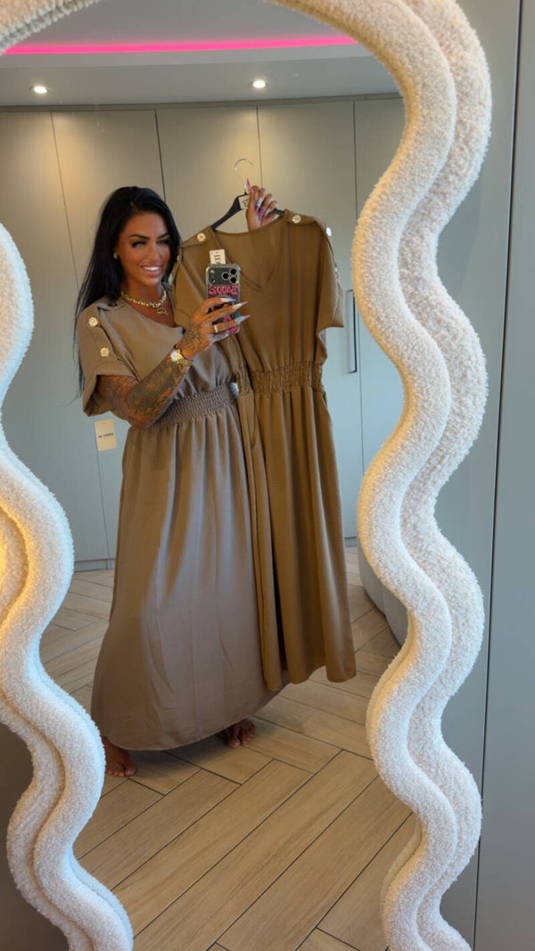 Blouse jurk met knopen in taupe