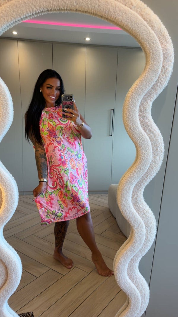 Travelstof jurk roze