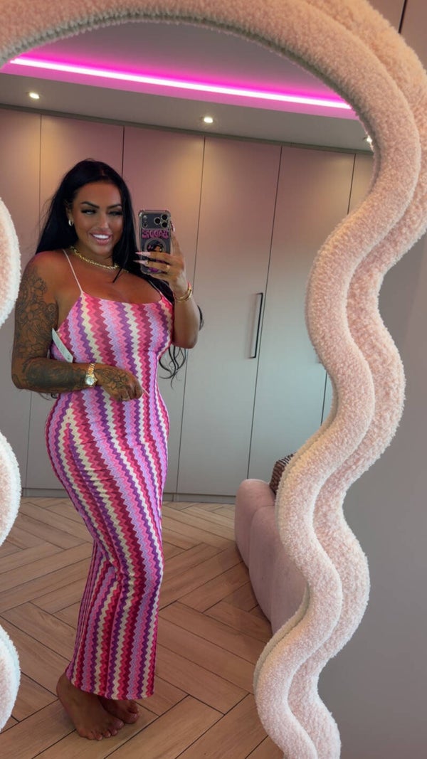 Zigzag jurk stretch roze met lila