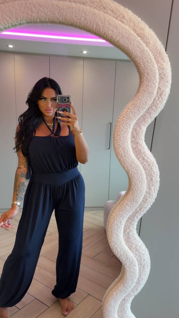 Travelstof knoop jumpsuits in taupe en navy