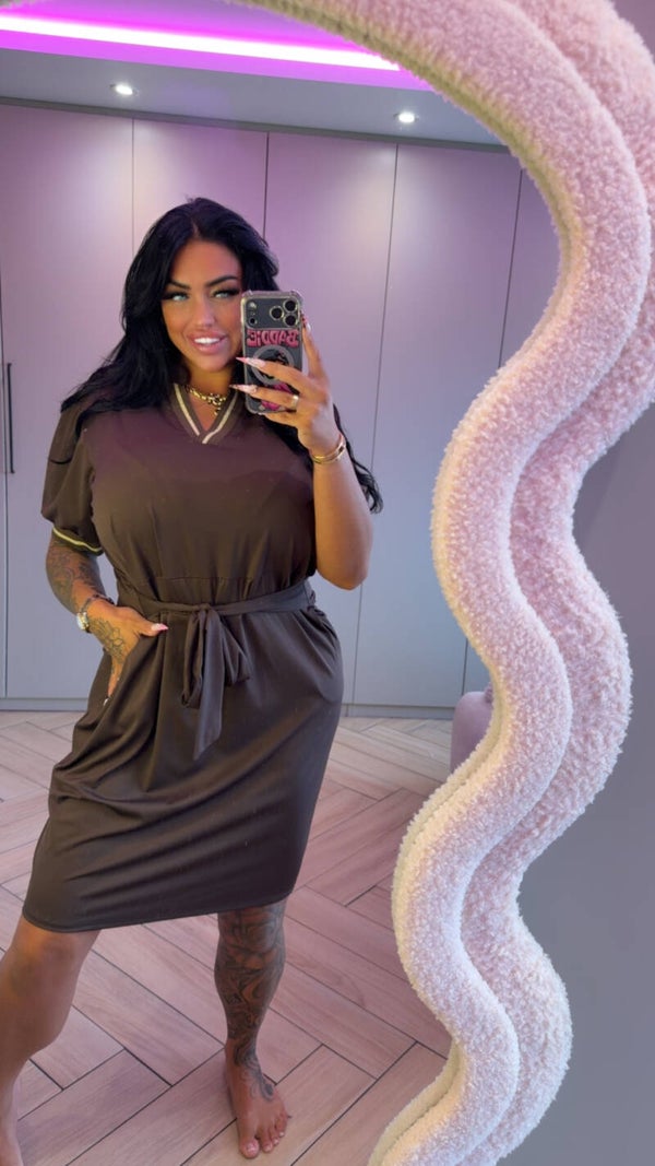 Travelstof comfy jurk met zakken Choco