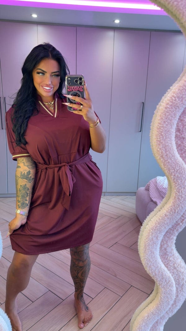 Travelstof comfy jurk met zakken Bordeaux