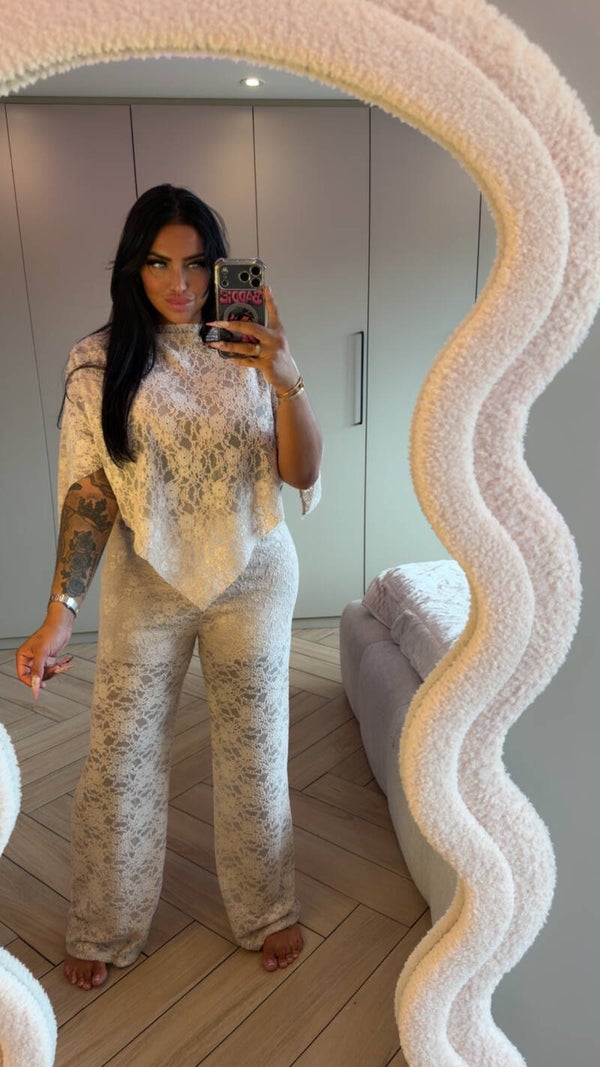 Kanten pak met punt top in 3 kleuren stretch